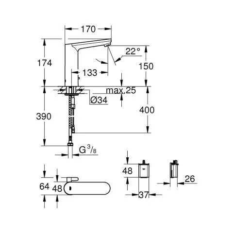Grohe Eurosmart Cosmopolitan E Baterie lavoar electronica