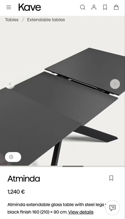 Kave Home Atminda – разтегателна трапезна маса 160–200 × 90 см