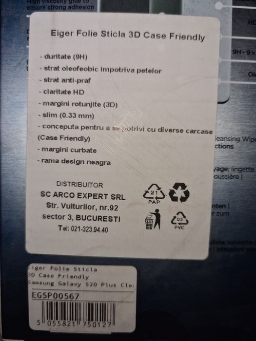Folie sticla Eiger pentru Samsung Galaxy S20 plus, noua