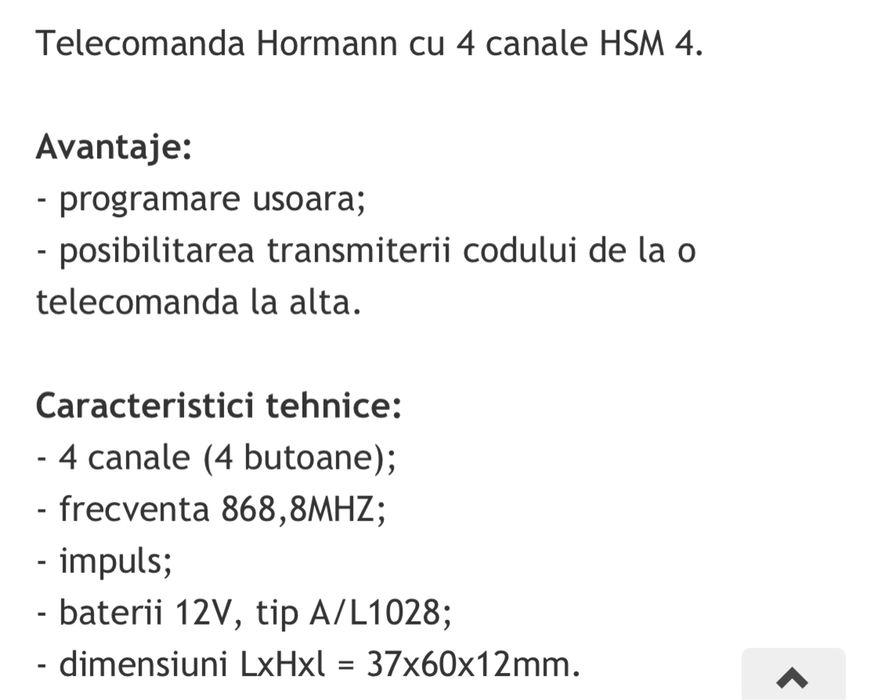Telecomanda poarta horman HSM4 originala