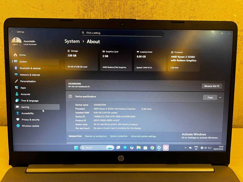HP kompyuter 8/256gb