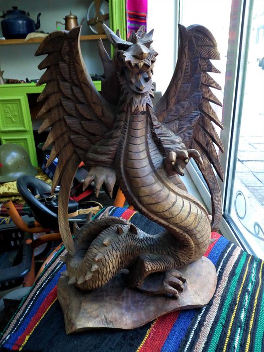 Уникален Голям Дракон от Дърво Ръчна Изработка!