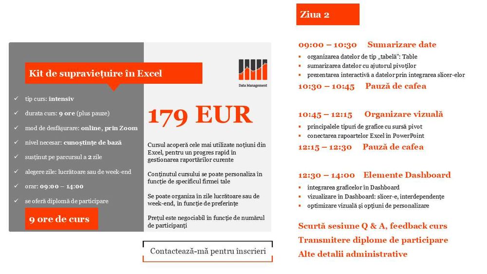 Consultanta Excel, meditatii Excel si curs Excel online de la 40 EUR