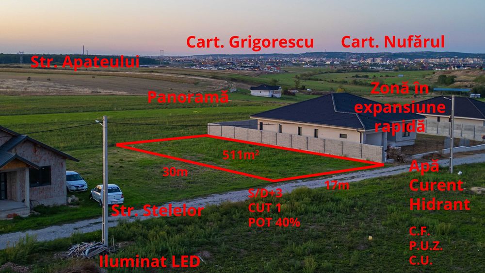 Teren 511mp în Cihei cu PANORAMĂ spre Oradea - UTILITĂȚI, P.U.Z., C.U.