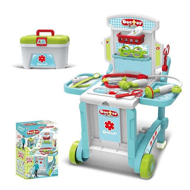 Набор доктора 3 в 1  с чемоданом, стол, тележка, тачка.