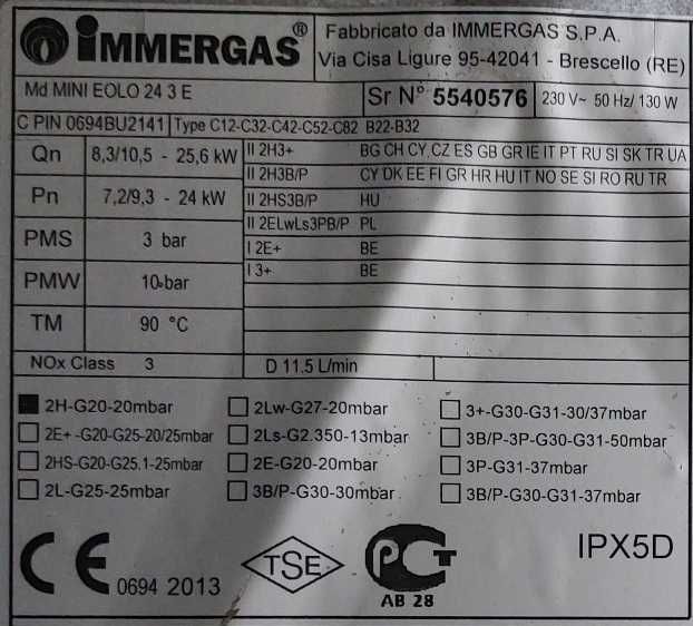 Depozit piese s.h.  centrala Immergas Mini Eolo 23 3E