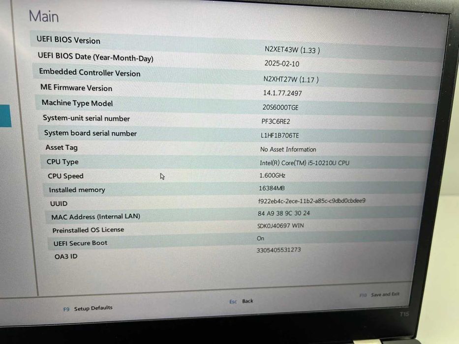 Laptop SH Lenovo Thinkpad T15 Gen1 i5-10210U SSD 256Gb ram 16Gb