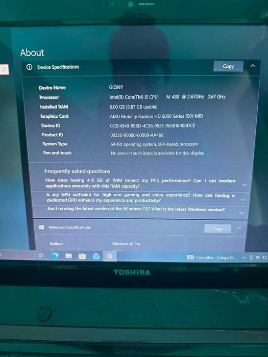 laptop toshiba i5