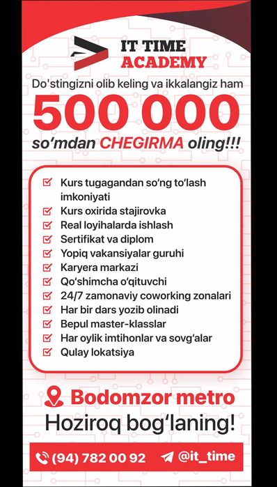 Dasturlash | IT | Programming | Kompyuter | 30% chegirma | SMM