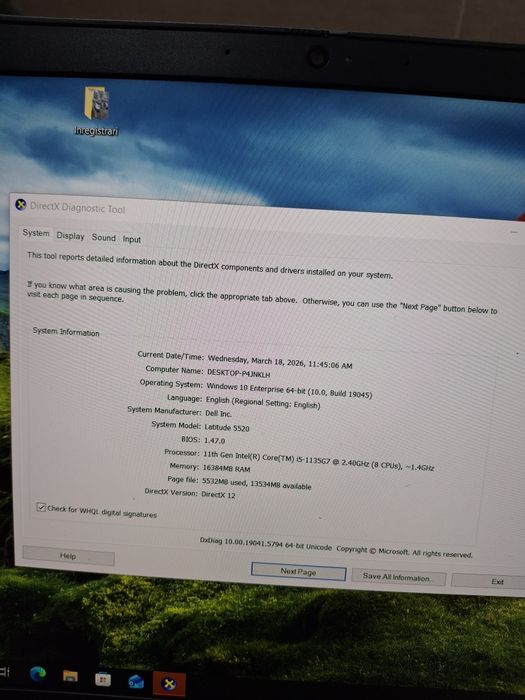 Laptop Dell 5520 i5 16 GB