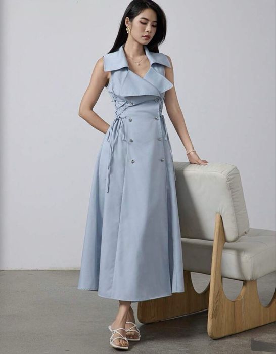 Rochie bumbac, S, reglabila la xs sau M, bleu