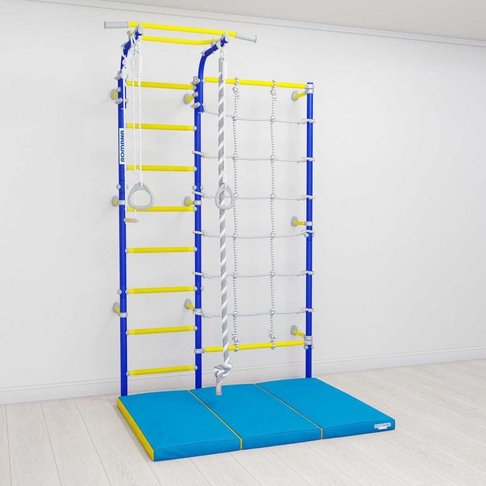 Шведская стенка Romana Next + стойка с канатным лазом + мат 150х100х6