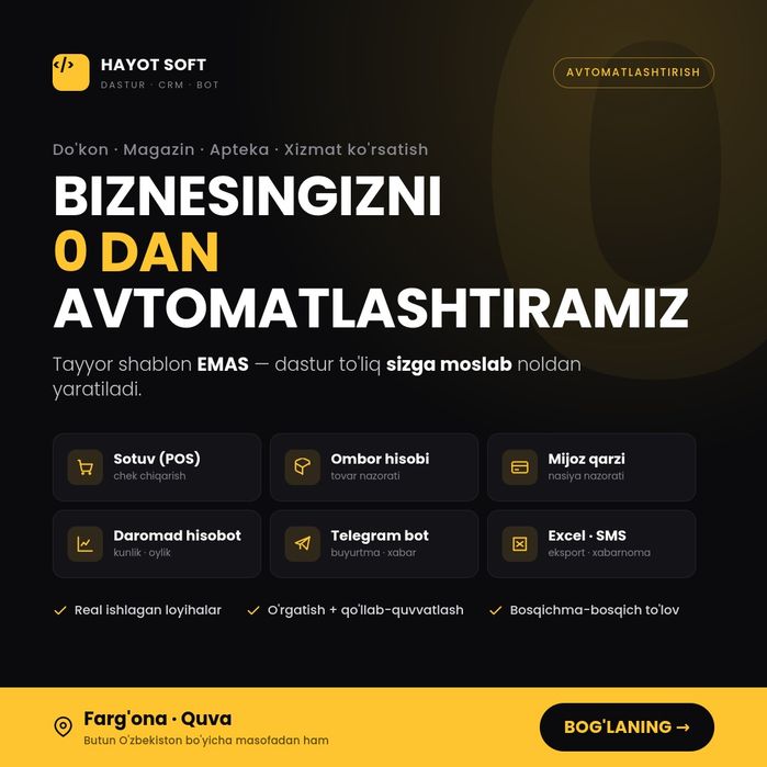Biznesingizni 0 dan avtomatlashtiramiz