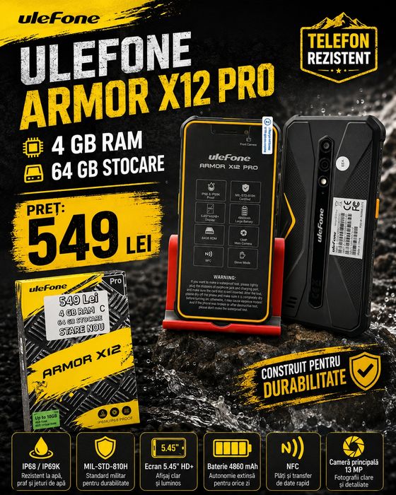 Ulefone Armor X12 Pro, 4/64 GB, Nou, Garanție