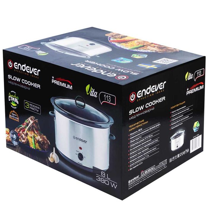 Медленноварка ENDEVER Vita-113, керамика, нержавеющая сталь