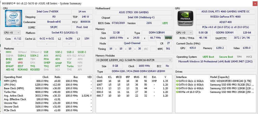 Геймърски компютър Intel I7-6850K / G.Skill 32GB RAM / Asus X99 Strix