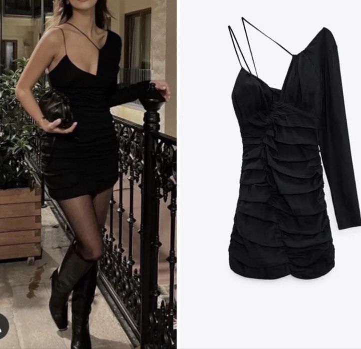 Къса черна рокля с един ръкав Na-Kd