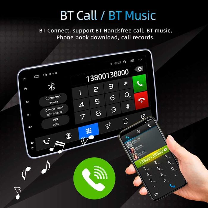 10” 1-DIN мултимедия с Android 14 с 64GB ROM, RAM 4GB