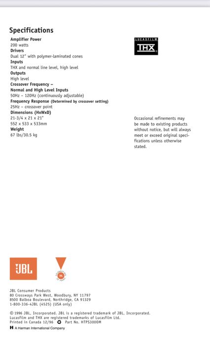 Jbl HT PS300 subwoofer