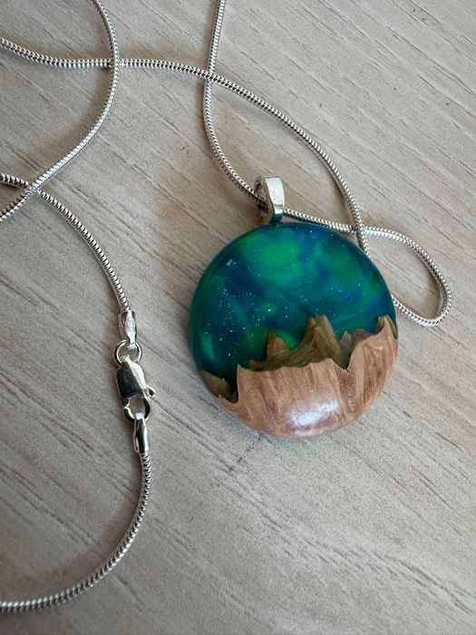 Colier Argint 925 cu Pandantiv Handmade din Lemn și Rășină – Wood All Good, Nou, în Cutie
