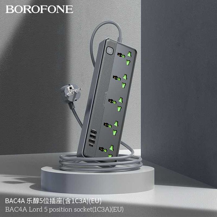 Borofone BAC4A Lord Сетевой фильтр 5 розетками и USB-портами EU/GER