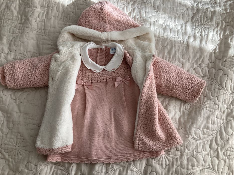 Плетена розова рокля и палто 12м 80см (комплект и отделно)