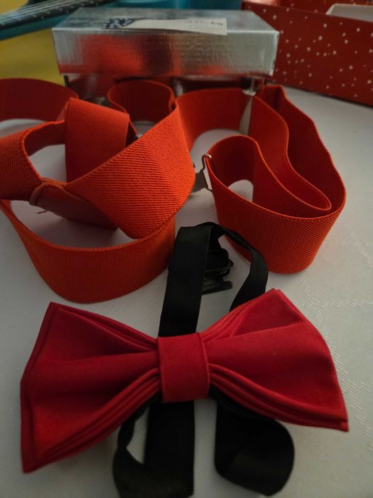 Papion + bretele rosii barbat