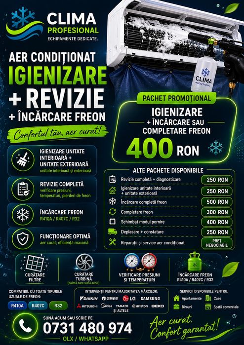 Încărcare Freon-Igienizare-Curatare- Reparatii Aer Conditionat
