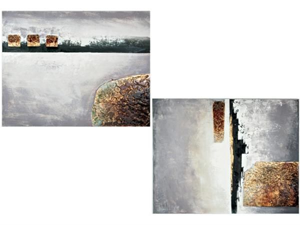 абстрактна картина и метални пана различни видове