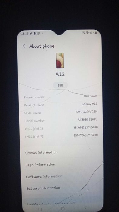 Samsung A 12 negru , ecran fisurat