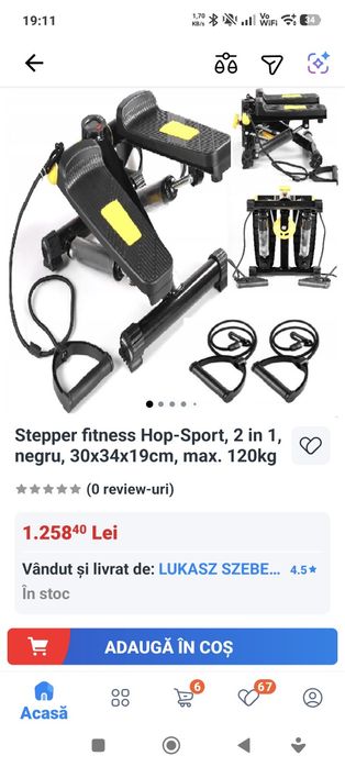 Stepper fitness Hop-Sport, 2 in 1, negru, 30x34x19cm, max. 120kg