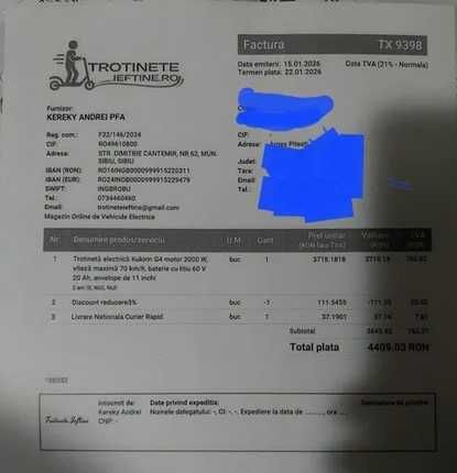 Trotineta electrica KUKIRIN G4 , 2026, în garanție, cu factura.