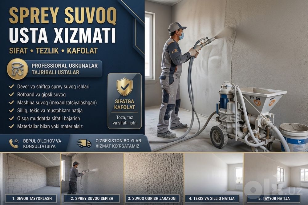 Rotband suvoq, shtukaturka, штукатурка ротбанд, механизированная