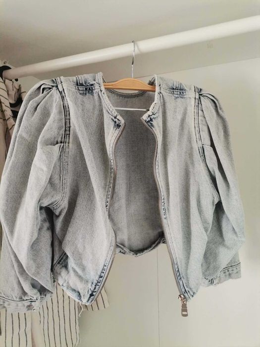Ефектно дънково яке Pull & Bear с бухнал ръкав (100% памук) – Избелен деним!