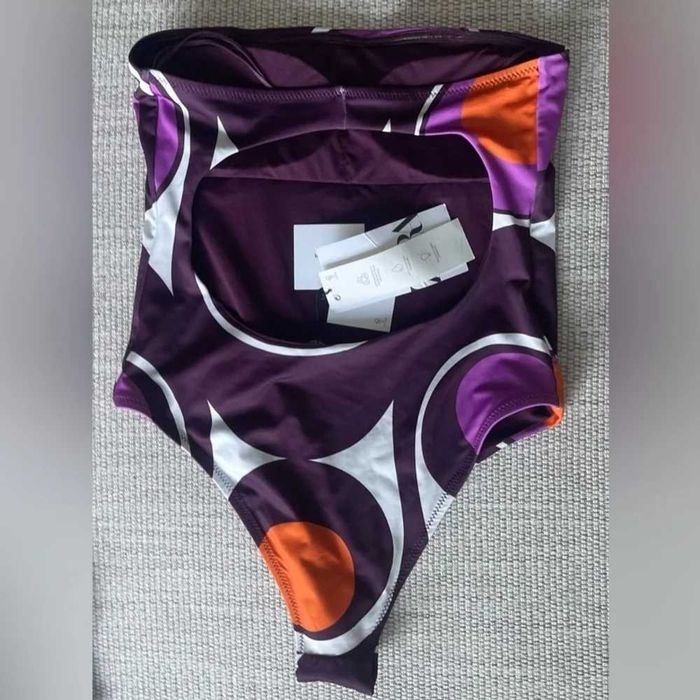 Zara costum de baie intreg 1 piece mov portocaliu alb sexy top talie inalta