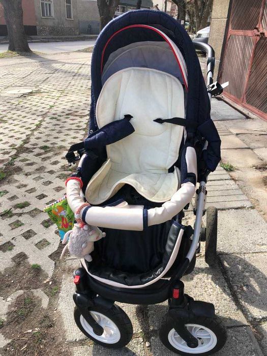 Детска комбинирана количка 2в1 Baby Merc, Style, морско синьо/кремаво