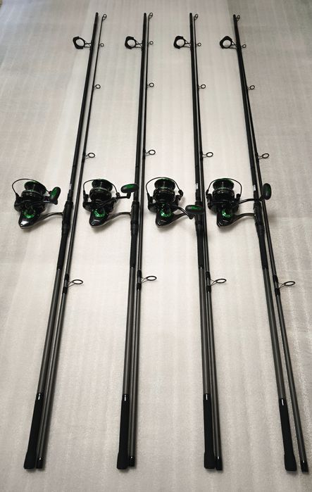 SET 4 Lansete Super Point 3.9m, 4.5lbs 2segmente + 4 Mulinete TM12000