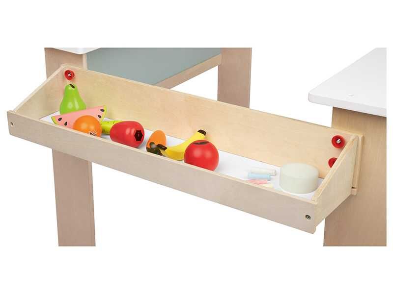 НОВИ! Дървен детски магазин щанд с черна дъска и тента 83x110x75см