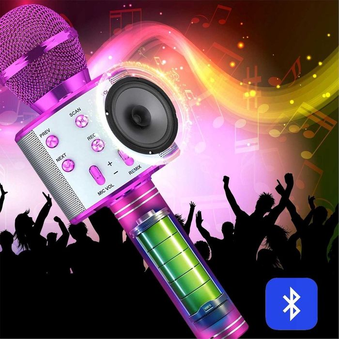 Microfon karaoke wireless Bluetooth cu difuzor MP3 microSD husa inclus