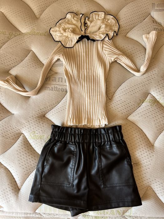 Детска блуза с кожени къси панталони Zara