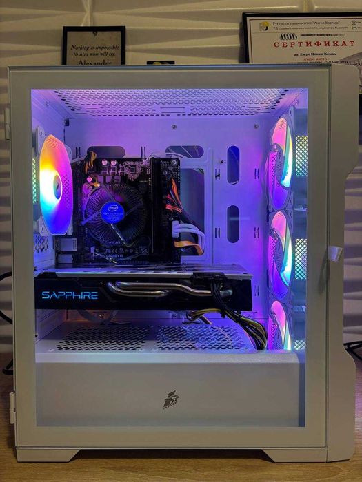 Бял геймърски компютър i5 7500/RX580 8GB/8 ram/256 ssd/500gb hdd/500W