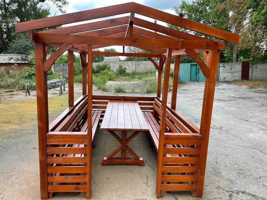 Дървени градински люлки, навеси, дървени конструкции, дървени перголи