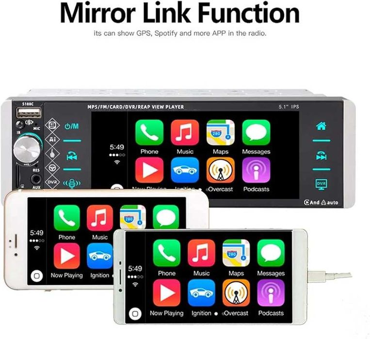 Player auto cu android auto/carplay wireless display 5.1"