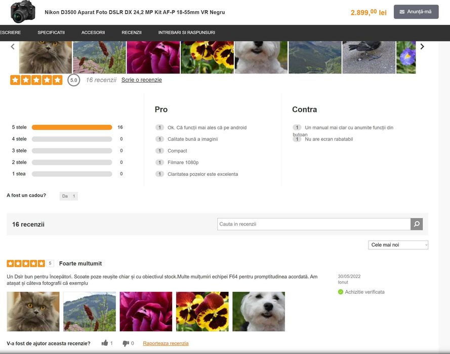 Dslr NIKON D3500 + obiectiv stabilizare Nikkor 18-55 Af-P , FullBOX