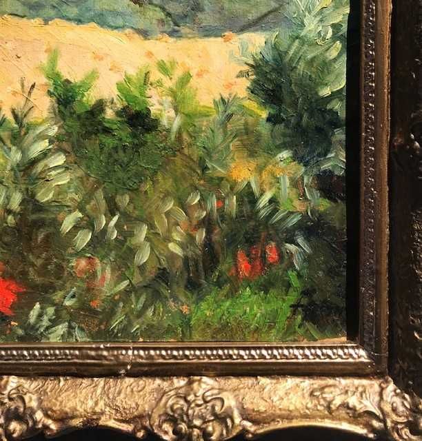 "PEISAJ CU DEALURI" Tablou VECHI, autentic, ulei/carton, semnat. 65x50