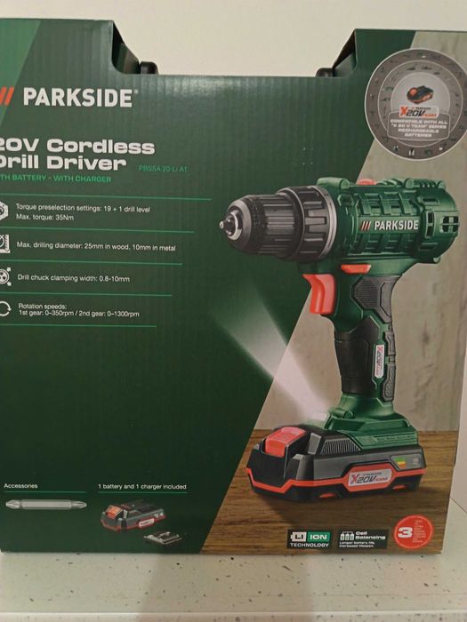 Алумулаторен винтоверт Parkside 20V с батерия, зарядно и куфарче