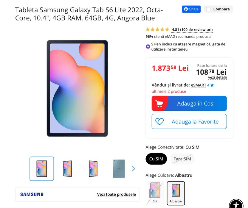 Tableta Samsung Tab S6 Lite 2022
