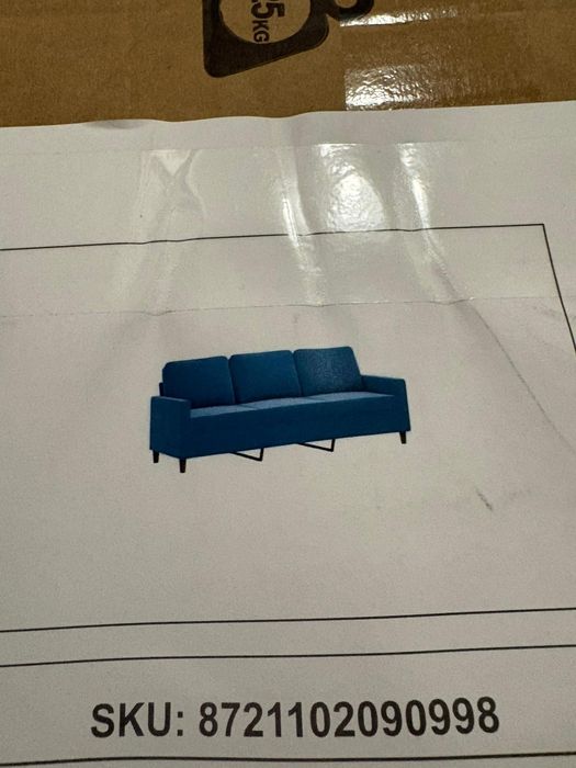 Canapea cu 3 locuri, albastru, 180 cm, catifea