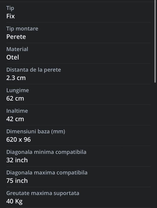 Suport Monitor/TV/LCD/LED/PLASMA fix perete HAMA Original Nou Sigilat