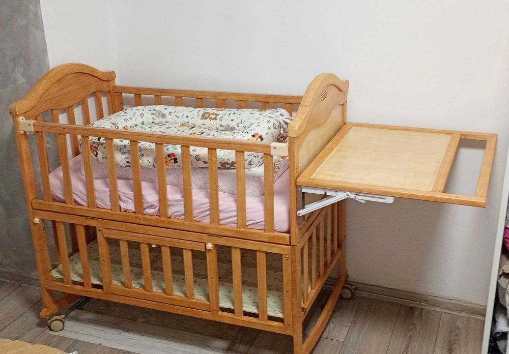 Pătuț de copil cosleeper + saltea+ huse saltea